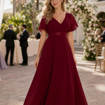 Taliamarie | Short Flutter Sleeve Defined Waist Maxi Dress