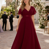 Taliamarie | Short Flutter Sleeve Defined Waist Maxi Dress