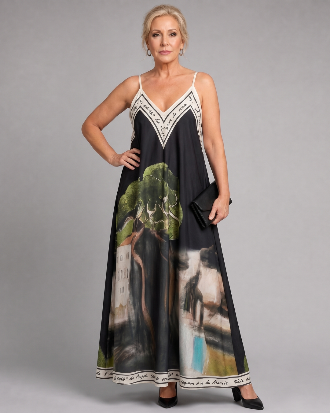 Caslyn | Scenic Print Sleeveless Flowing Midi Dress