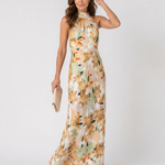 Hilandra | Botanical Print Halter Neck Flowing Midi Dress