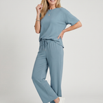 Wilnia | Short Sleeve Drawstring Waist And Straight Leg Pants Set