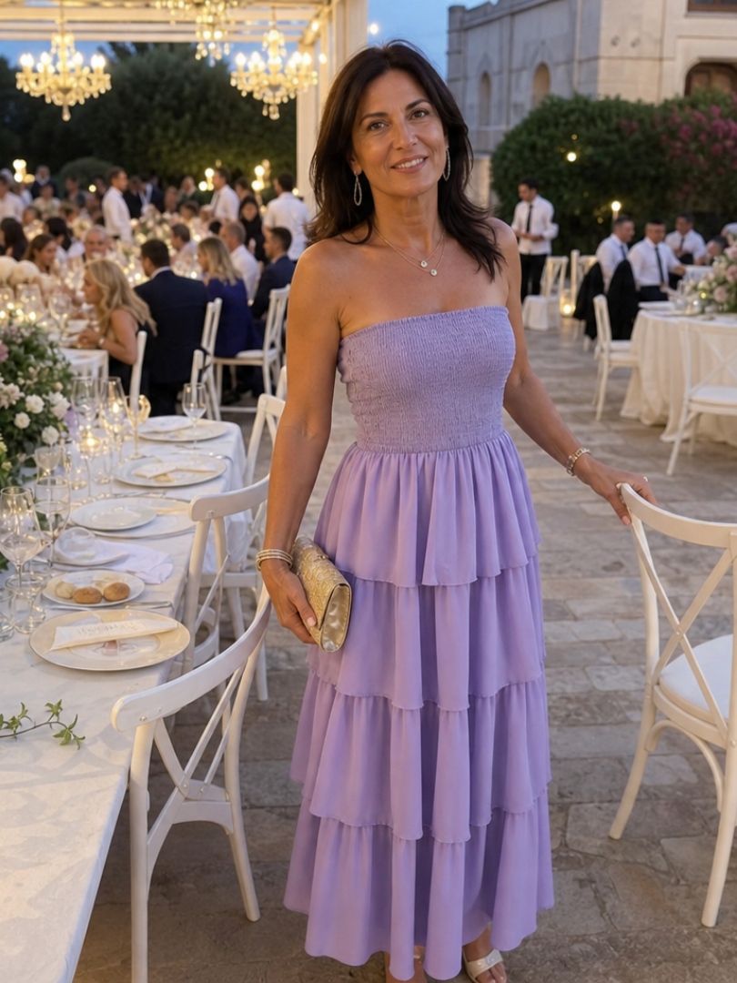 Halra | Strapless Smocked Bodice Midi Dress
