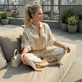 Clabelle | Zip Front Blouson Top Printed Two Piece Set