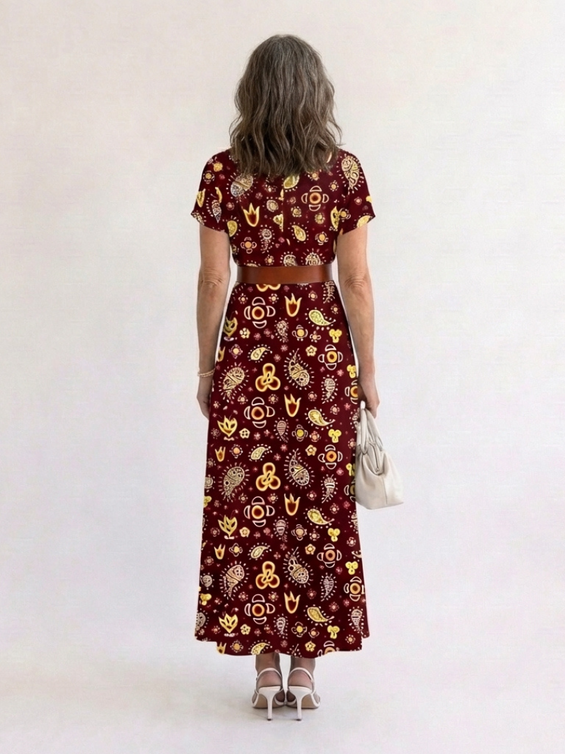 Tamsinna | Elegant Floral V-Neck Midi Dress