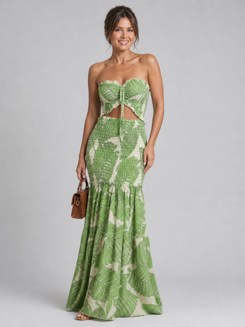 Nevina | Strapless Two Piece Printed Maxi Dress Set