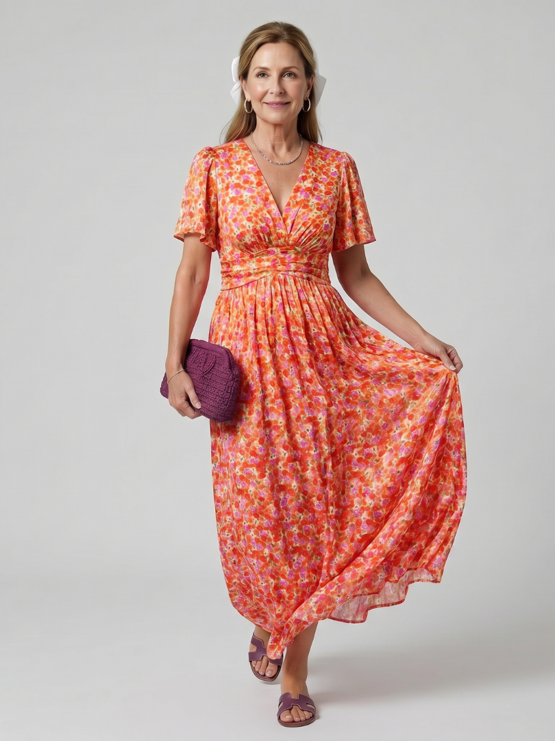 Mirawynne | Short Sleeve Ditsy Floral Print Midi Dress
