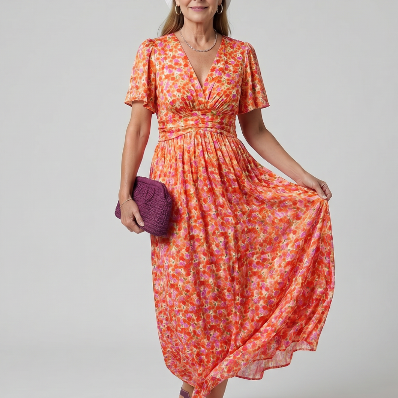 Mirawynne | Short Sleeve Ditsy Floral Print Midi Dress