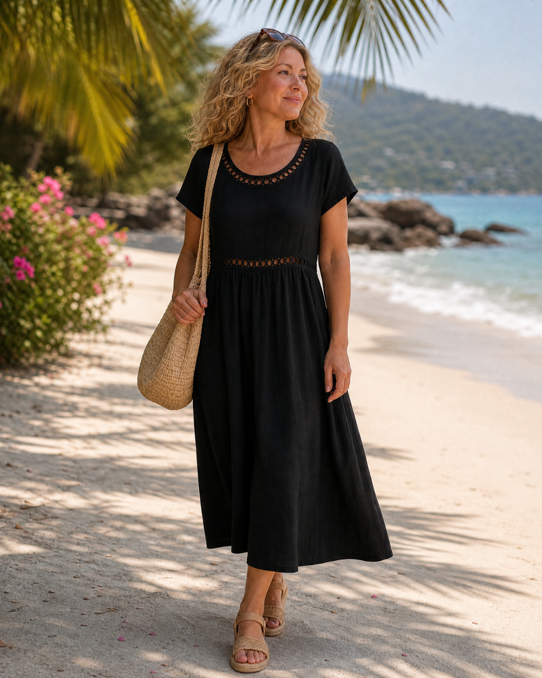 Milsette | Textured Short Sleeve Relaxed Knee Length Dress