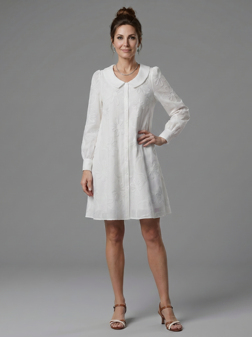 Eloney | Button Front Collar Knee Length Dress