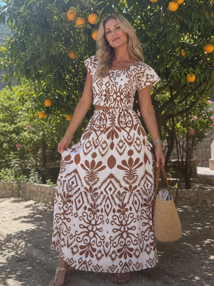Hilalora | Short Flutter Sleeve Flared Skirt Midi Dress