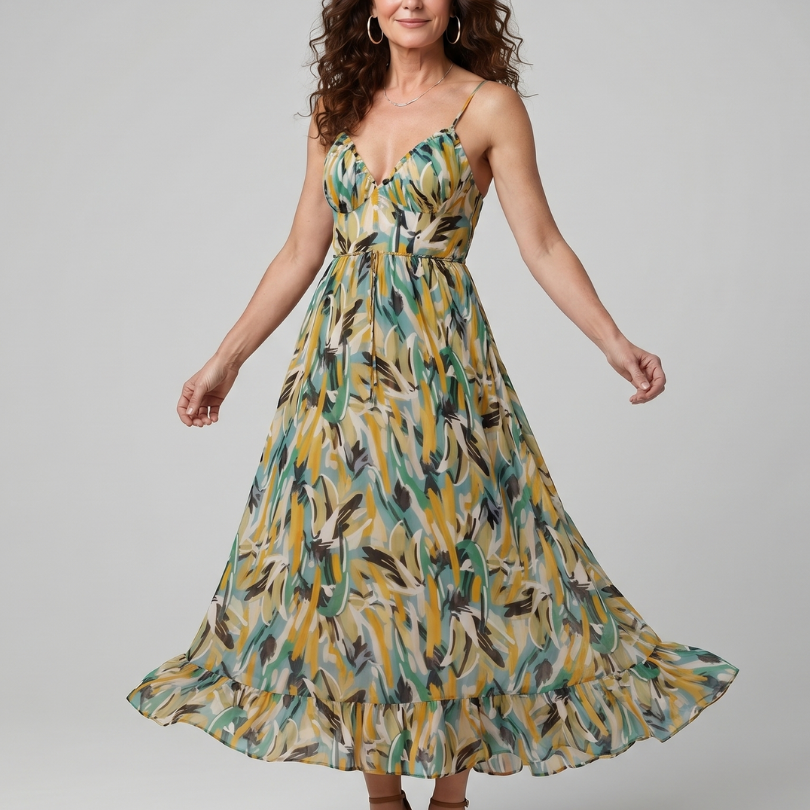 Marwyn | Spaghetti Strap Abstract Print Midi Dress