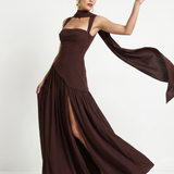 Fleurbelle | Cutout Neck Pleated Slit Maxi Dress