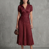 Mirna | Pleated Waistline Stripe Midi Dress