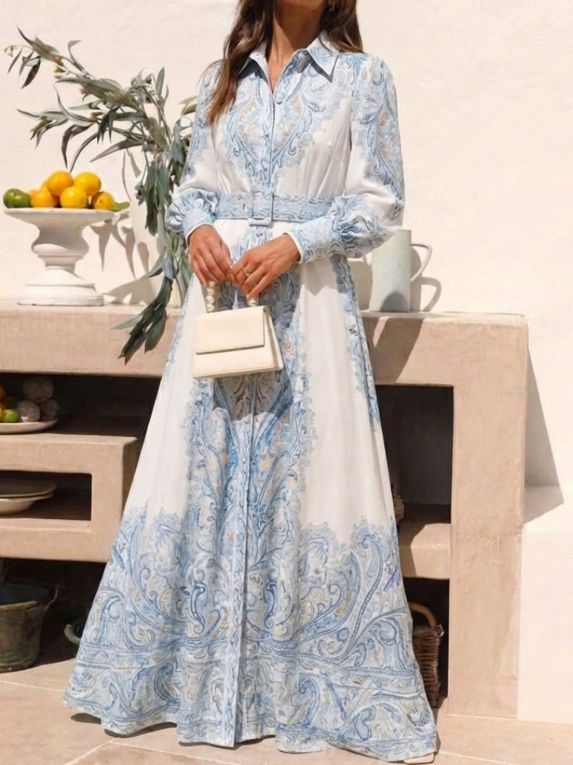 Versette | High Neck Printed Long Sleeve Maxi Dress