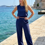Nevine | Sleeveless Crew Neck Elastic Waist Leg Pants Set