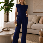 Temlyn | Draped Shoulder Tailored Wide Leg Jumpsuit