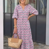 Corbeth | Geometric Print Long Sleeve Tiered Midi Dress