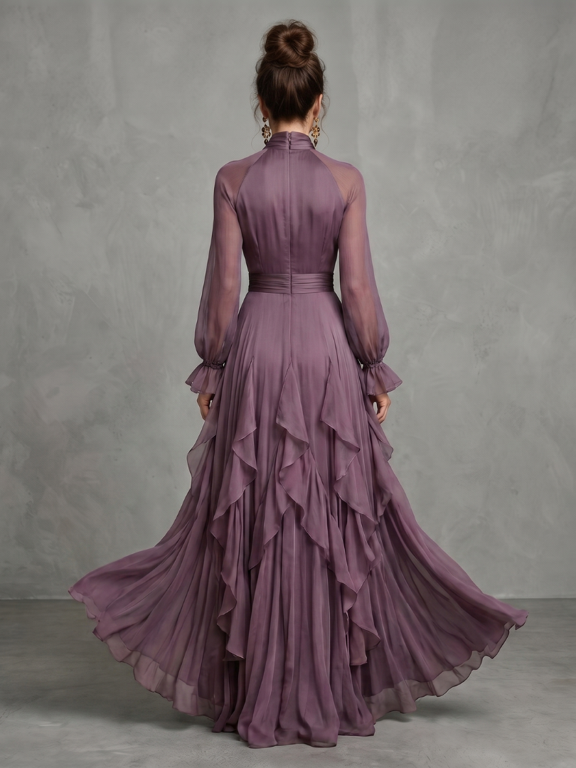 Sermae | Tie Neck Ruffle Tiered Maxi Dress