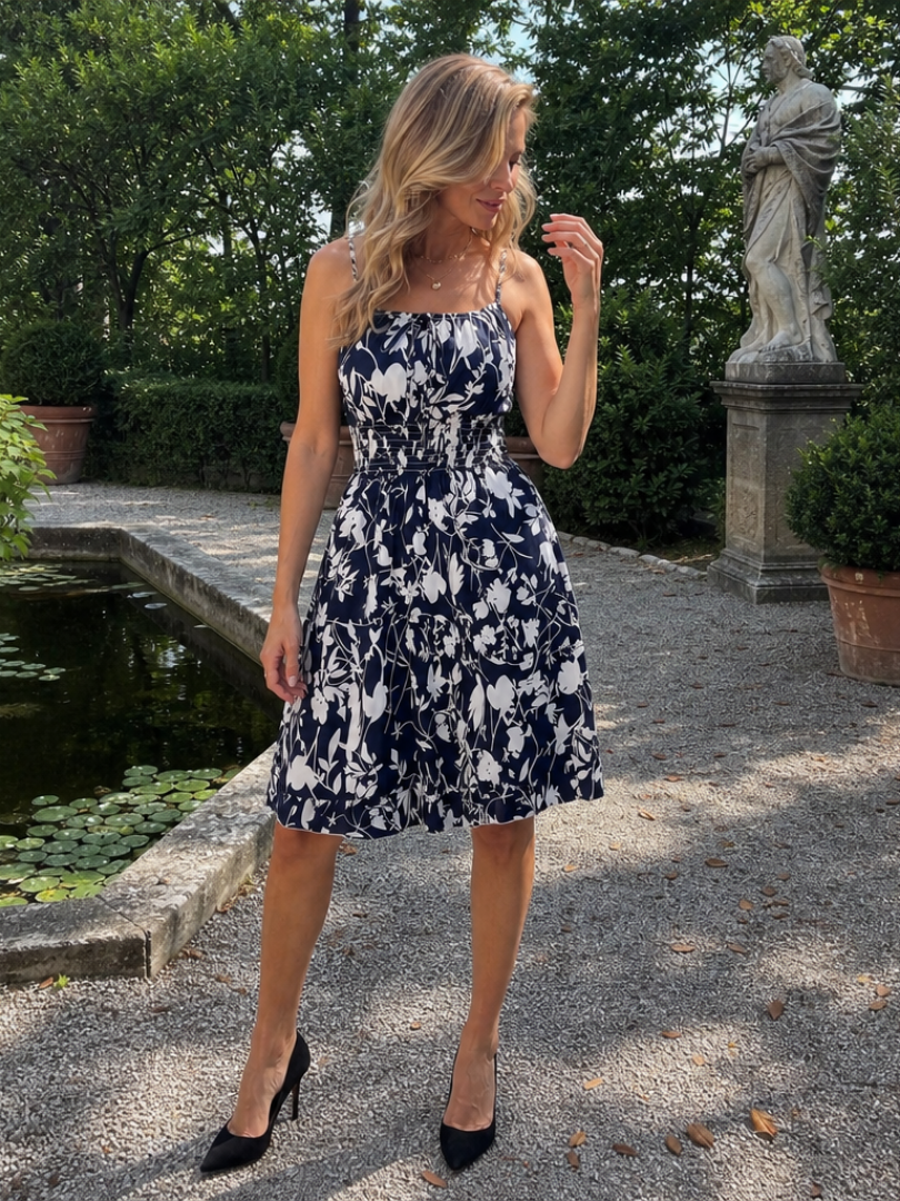 Seretta | Sleeveless Abstract Print Knee Length Dress