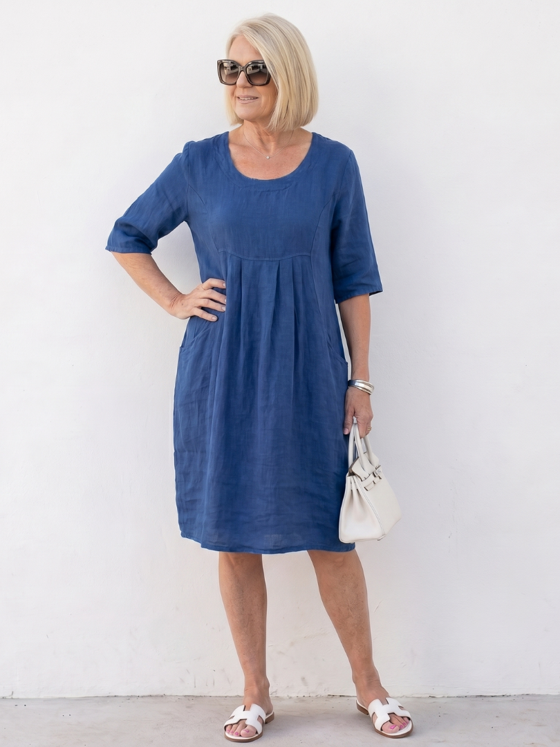 Linnthea | Gathered Front Half Sleeve Knee Length Dress