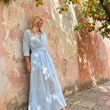 Lunlette | Belted Collared Flowing Long Sleeve Midi Dress