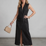 Norrin | High Collar Front Slit Midi Dress