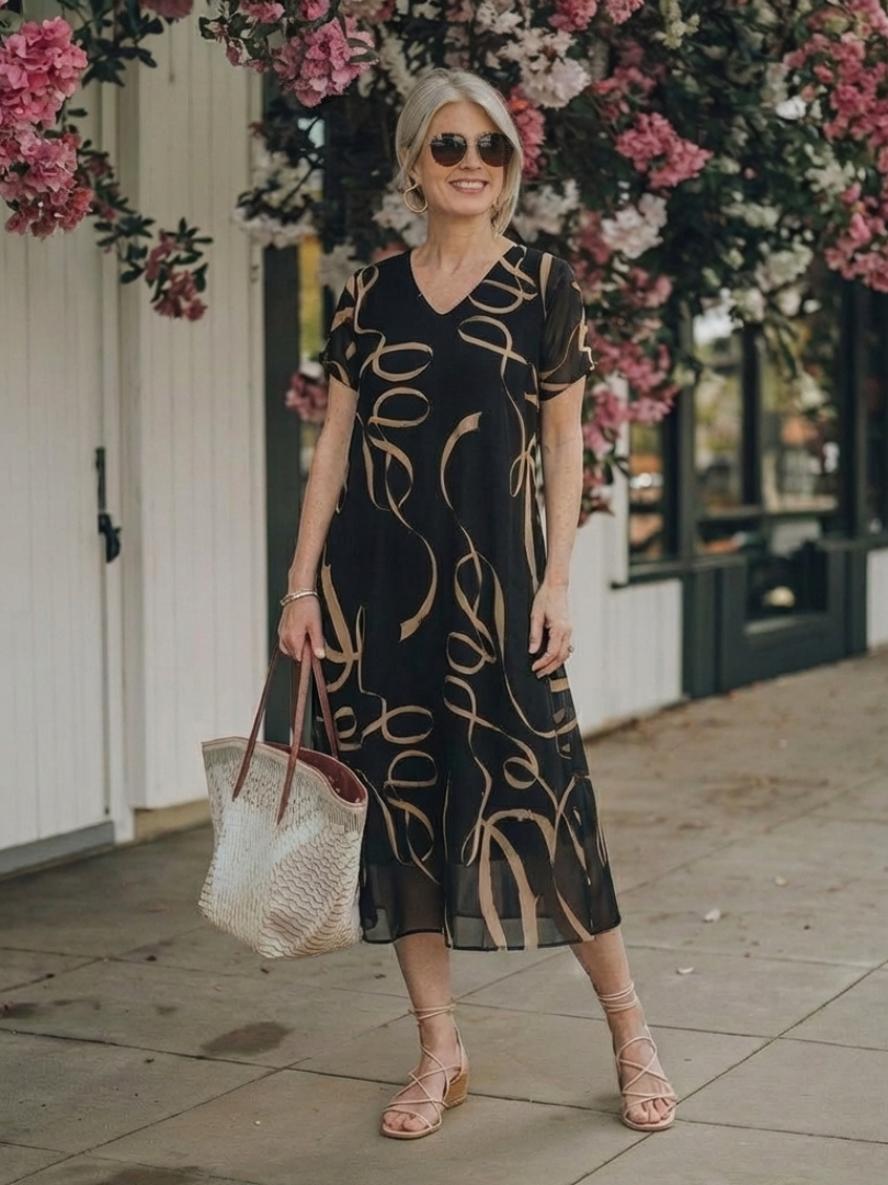 Serasia | Short Sleeve Abstract Midi Dress
