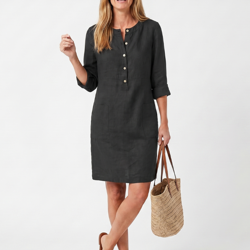 Haletta | Button Front Sleeve Knee Length Dress