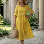Thalwynne | Polka Dot Tiered Midi Dress Short Sleeve