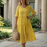 Thalwynne | Polka Dot Tiered Midi Dress Short Sleeve