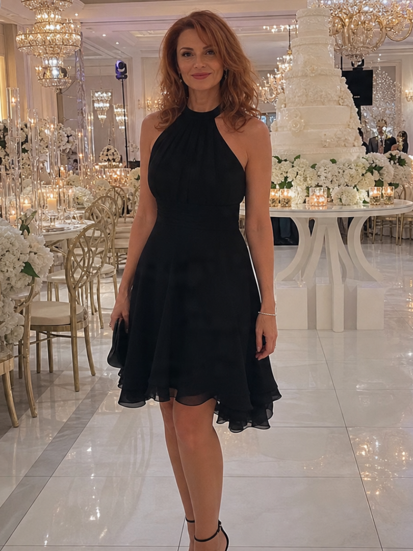 Roslia | Halter Neck Layered Hem Knee Length Dress