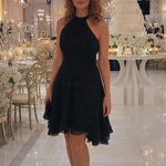 Roslia | Halter Neck Layered Hem Knee Length Dress