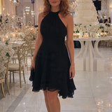Roslia | Halter Neck Layered Hem Knee Length Dress