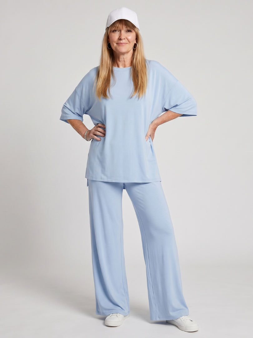 Belndra | Short Sleeve Oversized Top And Wide Leg Pants Set
