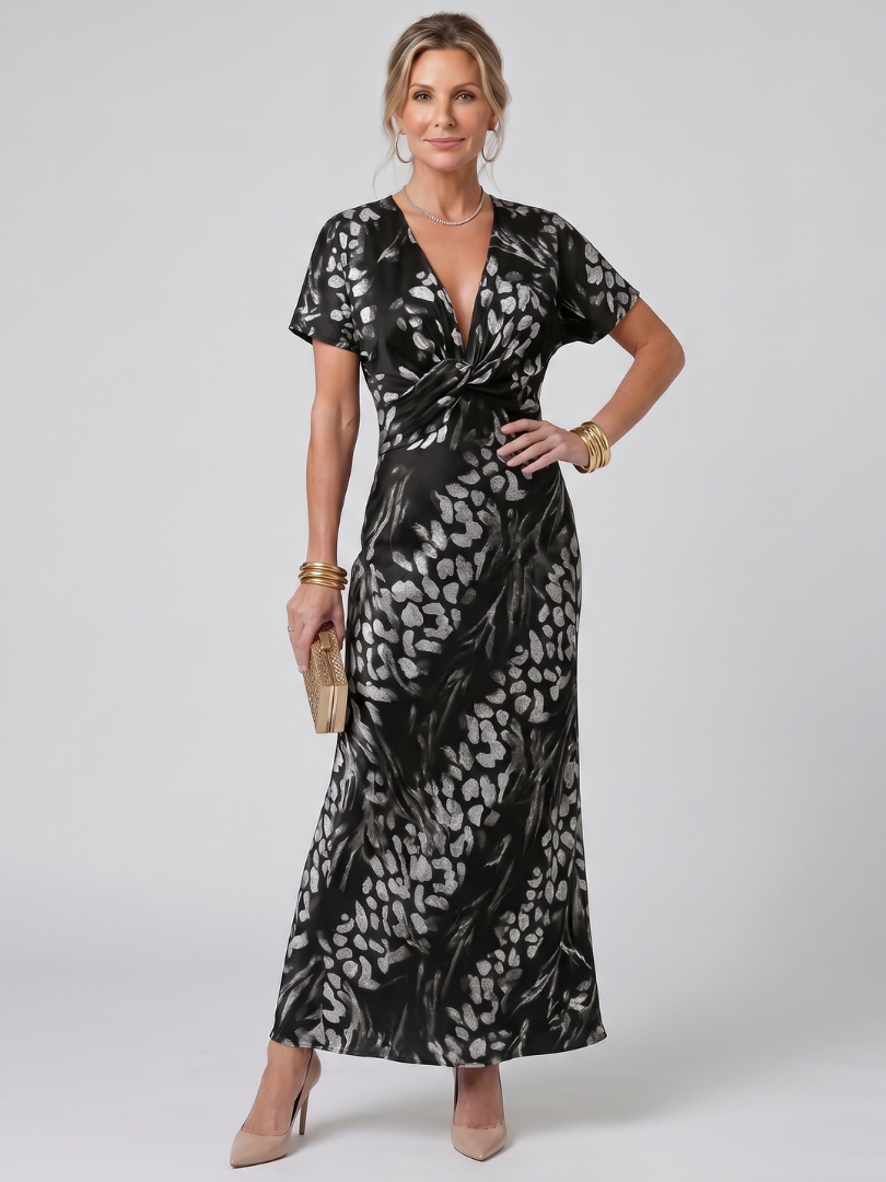 Claney | Short Sleeve Abstract Pattern Maxi Dress