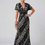 Claney | Short Sleeve Abstract Pattern Maxi Dress