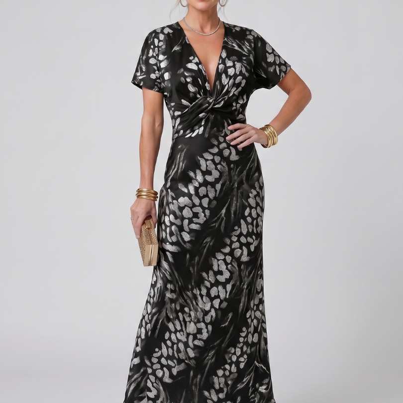 Claney | Short Sleeve Abstract Pattern Maxi Dress