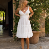 Velina | Spaghetti Strap Lace Bodice Knee Length Dress