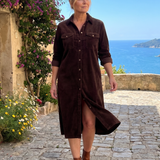 Kalney | Long Sleeve Patch Pockets Midi Dress