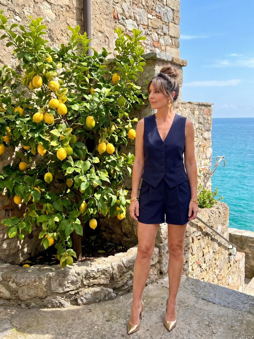 Sabna | Sleeveless Tailored Fit Vest And Shorts Set