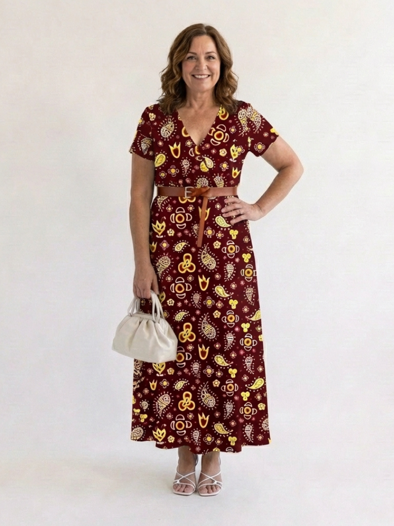 Tamsinna | Elegant Floral V-Neck Midi Dress