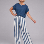 Magdara | Linen Blend Top And Striped Wide Leg Pants Set
