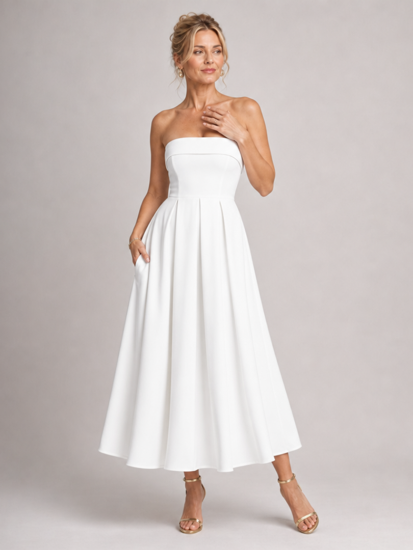 Permae | Strapless Structured Bodice Midi Dress