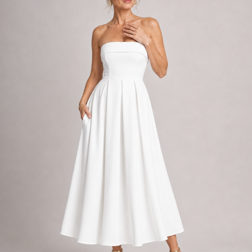 Permae | Strapless Structured Bodice Midi Dress