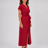 Romilia | Short Sleeve Wrap Tie Midi Dress