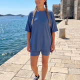 Clasia | Short Sleeve Crew Neck Top And Biker Shorts Set
