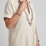 Kalthea | Short Sleeve V Neck  Embroidered Detail Midi Dress