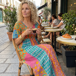 Gretandra | Mixed Print Short Sleeve Midi Dress