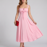 Kalwynne | Spaghetti Strap Ruched Bodice Midi Dress