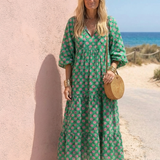 Tovada | Floral Print V Neck Tiered Midi Dress